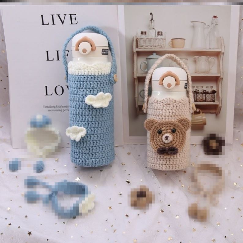 针织杯套成品水杯保护套毛线编织杯子套小熊水壶套学生保温水杯套