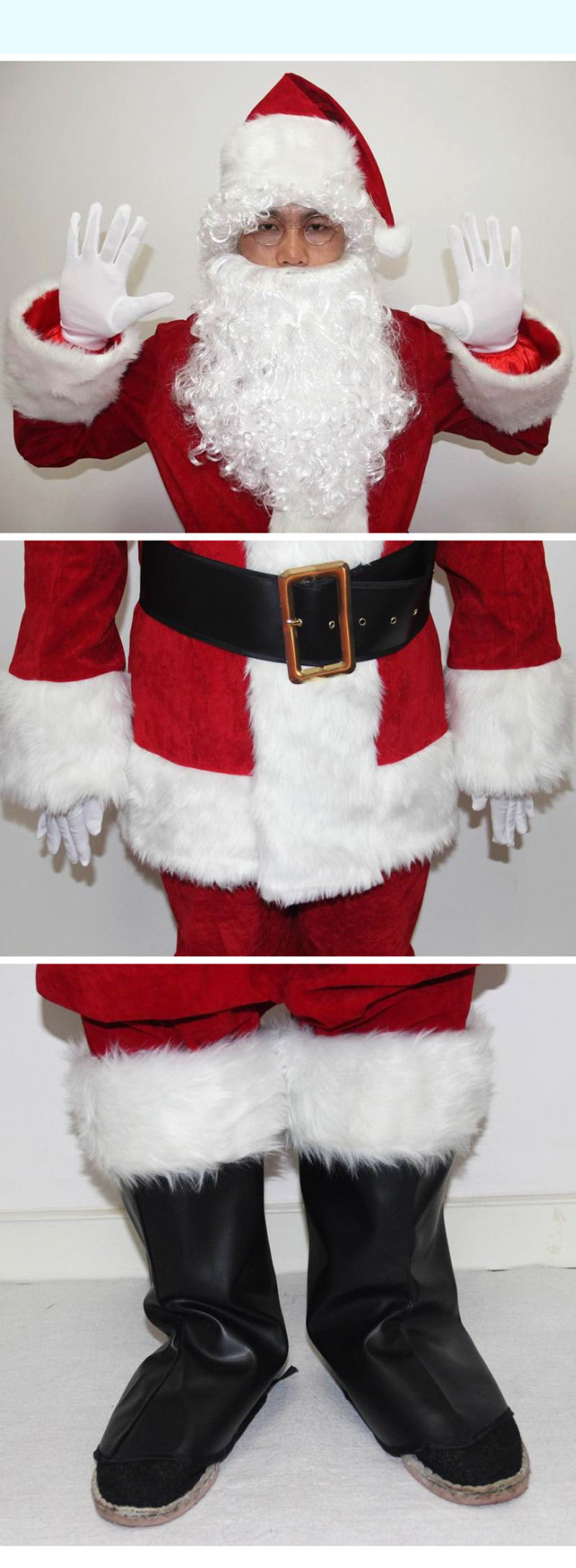 圣诞节cosplay 圣诞老人服装 红色植绒加厚圣诞演出服 圣诞套装