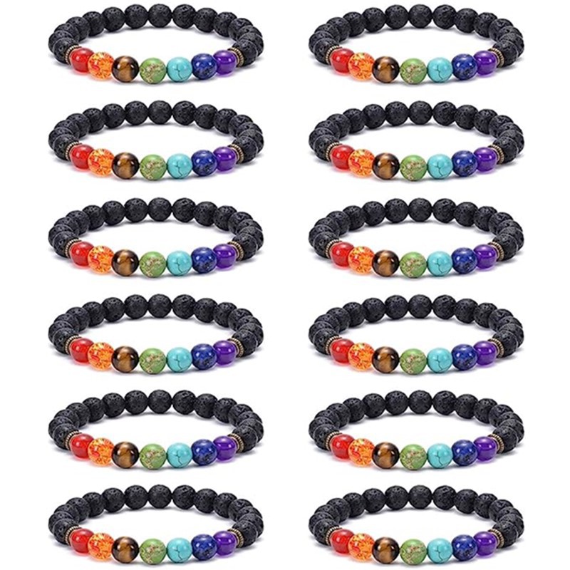 colorful volcanic stone bracelet wholesale european and american cross-border handmade beaded men‘s natural tiger eye stone seven-pulse yoga bracelet