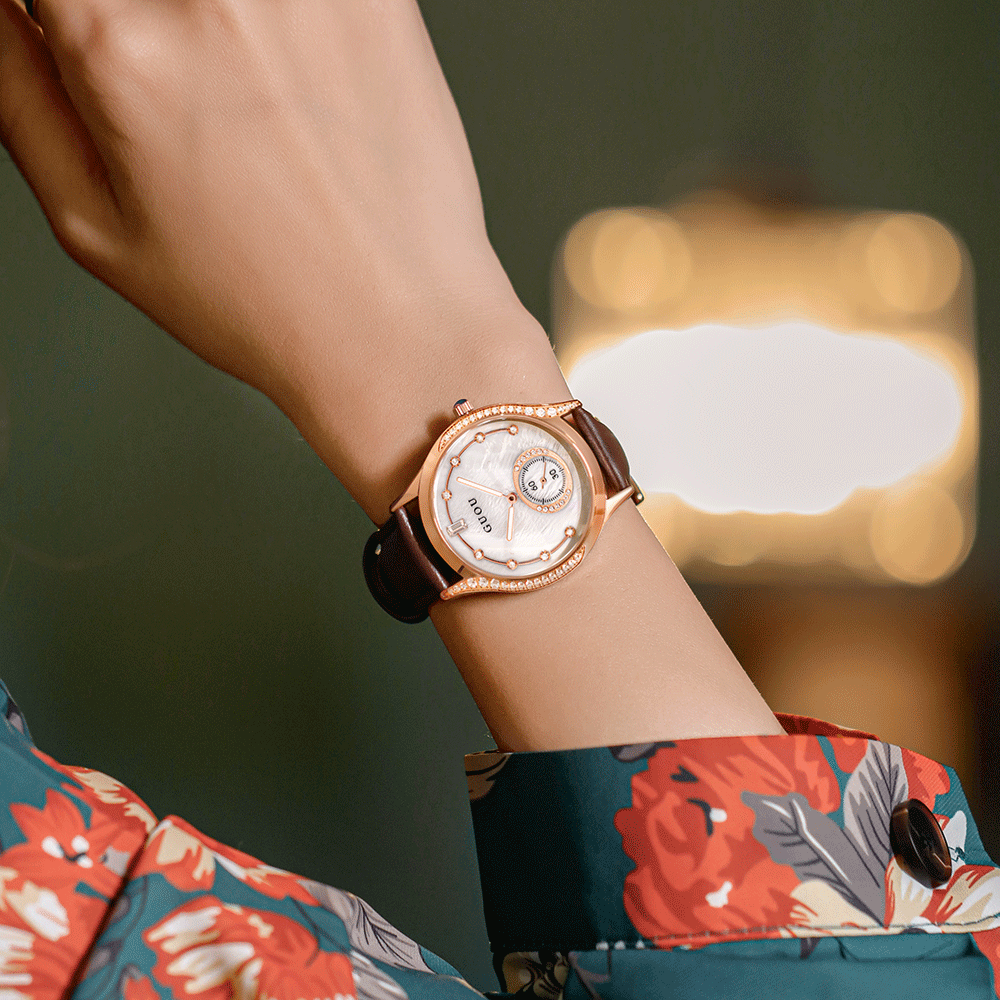 guou古欧2021年新款手表女气质时尚大表盘霸气皮带石英防水女士表