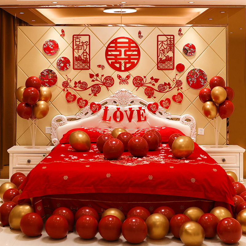 娘家装饰布置婚礼结婚卧室背景墙婚房床头订婚新娘套装农村简单