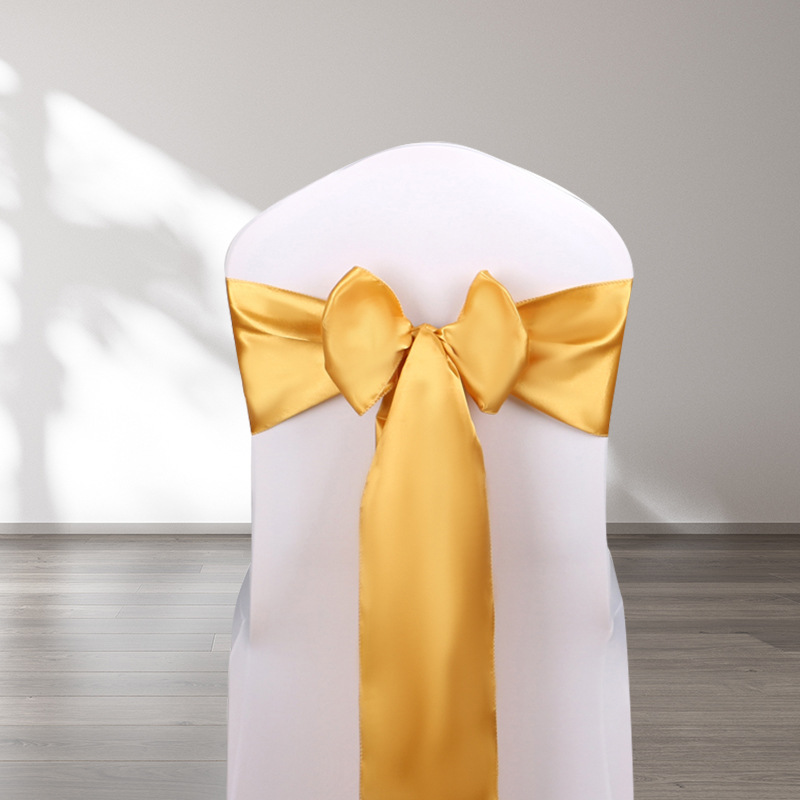 北欧风婚庆宴会酒店现场装饰后背花蝴蝶结色丁丝巾椅背花椅子飘带
