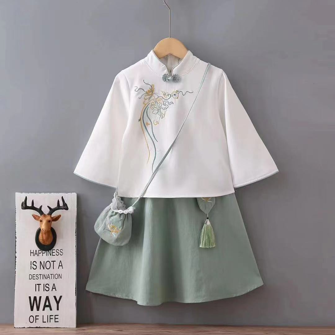 汉服女童夏款女童古风唐装套装民国风服装春秋薄款儿童国庆演出服