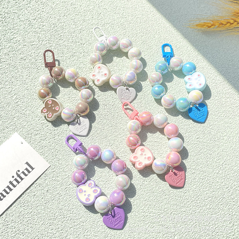 New 16mm Cute Rabbit Bead Necklace Car Key Ring Pendant Earphone Bag Chain Accessories Anti-Separation Rope Wholesale