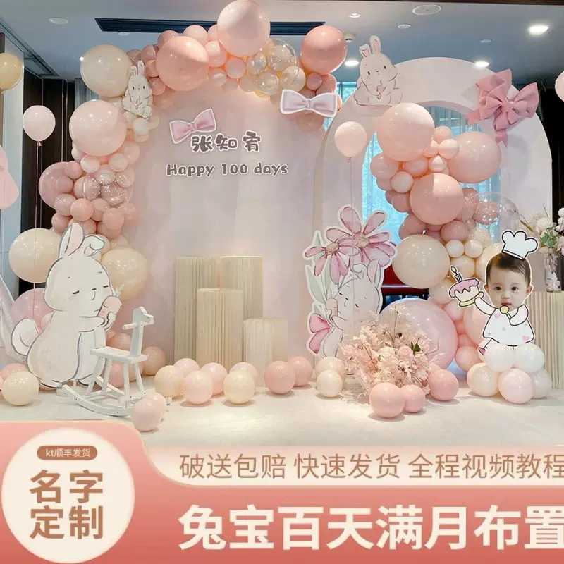 小兔子周岁生日布置百天满月宴女宝宝派对背景墙定制kt板场景装饰