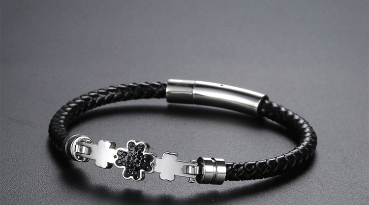 皮绳手链朋克黑色不锈钢龙头编织手链个性男士皮革手环复古礼品
