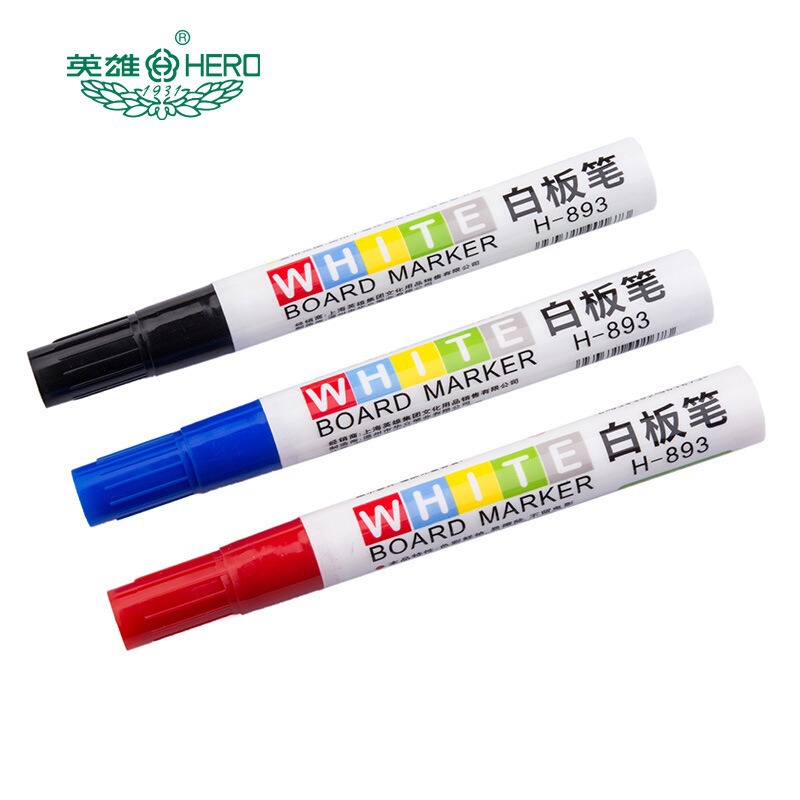 hero英雄白板笔893画板笔彩色办公教学可擦黑红蓝色套装文具批发