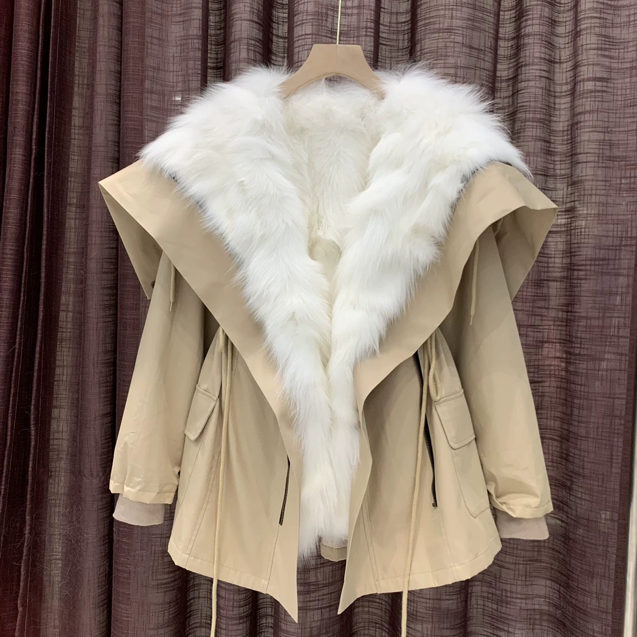 派克服女冬季2022新款狐狸毛内胆可拆卸肤色保暖海宁皮草外套大衣