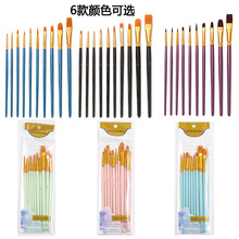 亚马逊10支装水彩绘画笔尼龙毛丙烯油画勾线笔美术水粉排笔刷套装