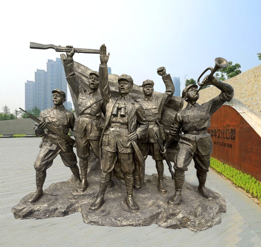 玻璃钢卡通小红军雕塑八路军仿铜人物唢呐公园景观红色文化大摆件