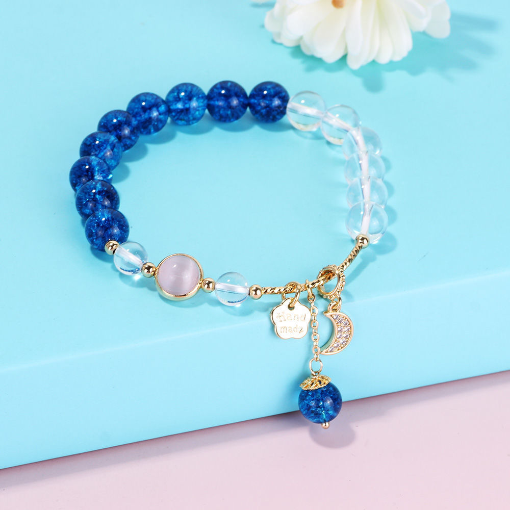 【far】唯美蓝爆花晶手链女学生冷淡风简约气质白水晶星月手串闺