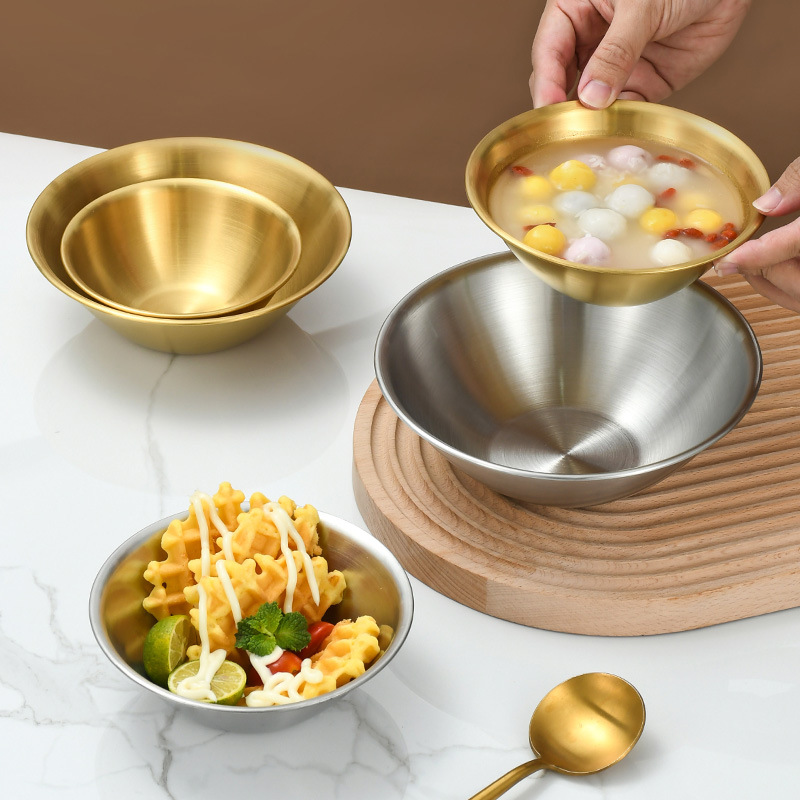 Stainless Steel Salad Bowl Korean Golden Candy Snacks Bowl Single-Layer V-Shaped Rain-Hat Shaped Bowl Smoothie Ice Cream Bowl Cooking Bowl