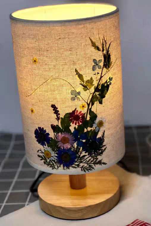 简约台灯diy材料包 床头灯亚麻压花干花创意 暖场活动