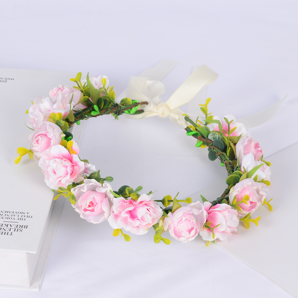 批发新款花环超仙新娘头饰手工仿真花朵仙女头花环结婚摄影发饰品