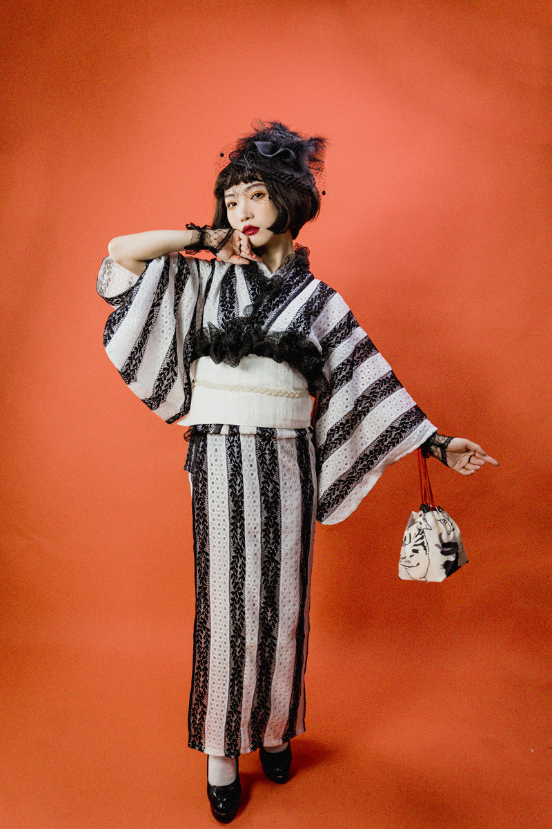 日本和服女2021新款改良便穿哥特风蕾丝小纹和服大正浪漫风装和服