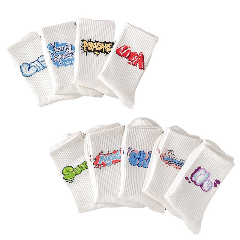 Foreign Trade Cross-Border Ins Men and Women Couple Sports White Cotton Socks Sweat-Absorbent Long Socks Spring and Autumn Men's Mid-Calf Socks Wholesale