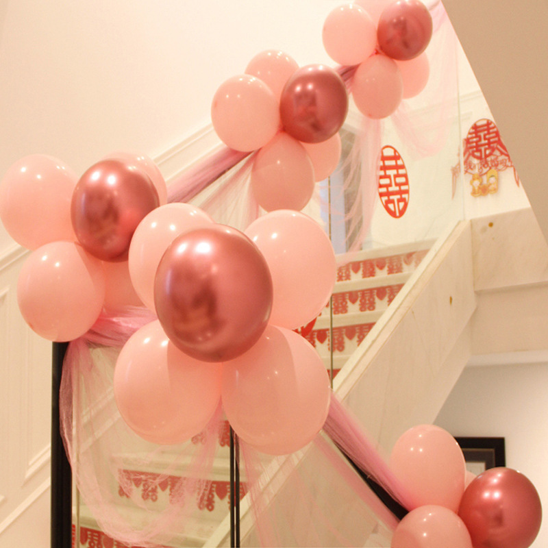 结婚楼梯扶手气球装饰套餐婚房护栏布置纱幔气球波浪旗套装批发