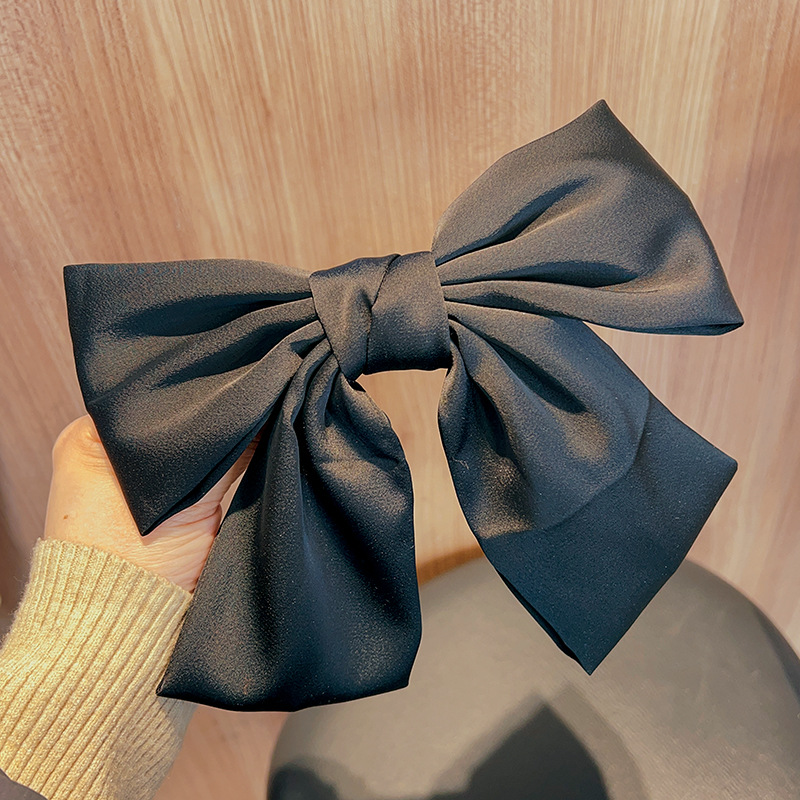 2023 New French Simplicity Black Big Bow Headdress Barrettes Women's Back Hairpin High-End Spring Hairpin