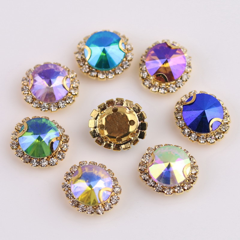Glass Drill Crystal Buckle round Satellite Rhinestones Claw Chain Surrounding Border Hand Sewing Clothing Drill DIY Headdress Accessories with Hole