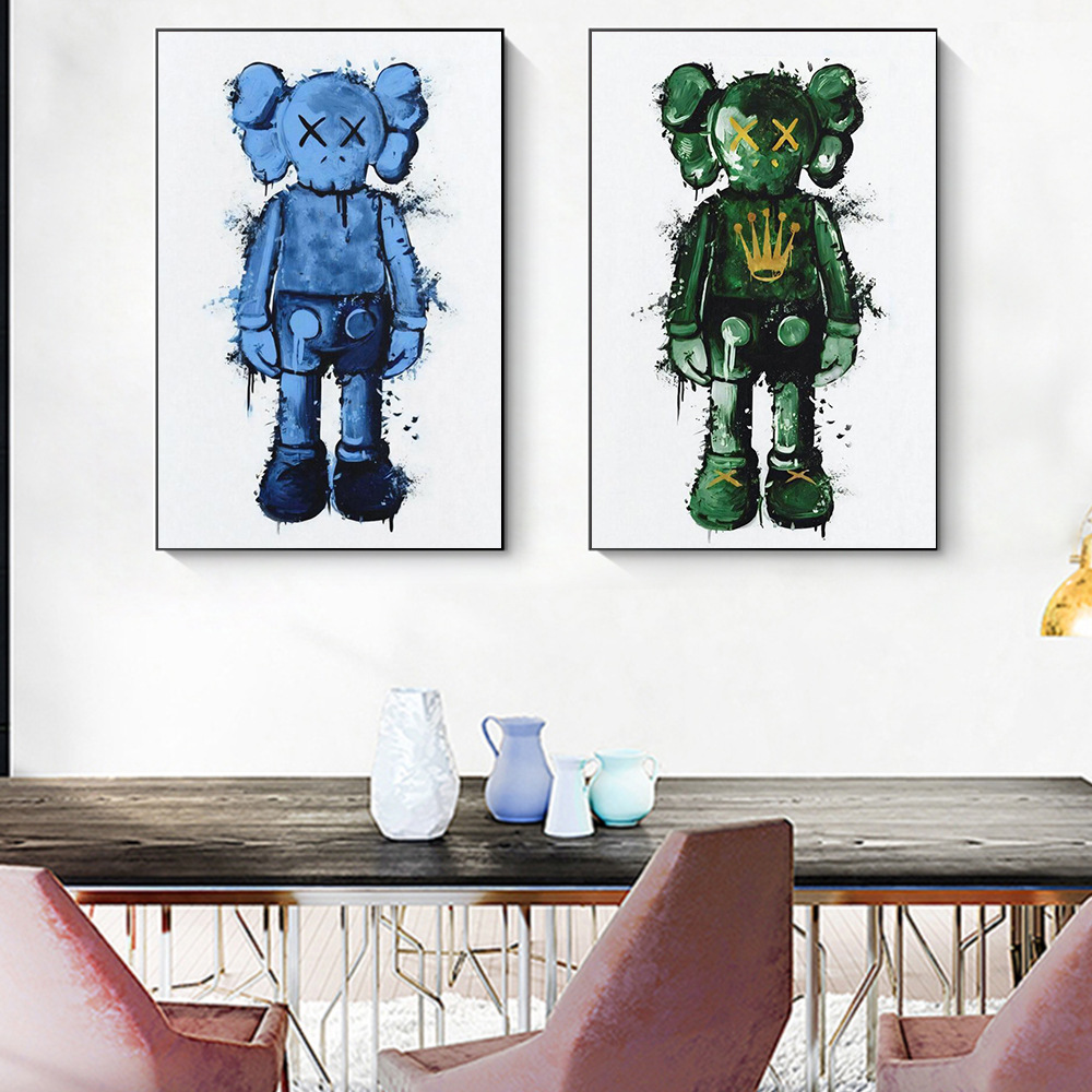kaws暴力熊玄关装饰画走廊过道竖版客厅巨幅落地画简约奢潮牌挂画