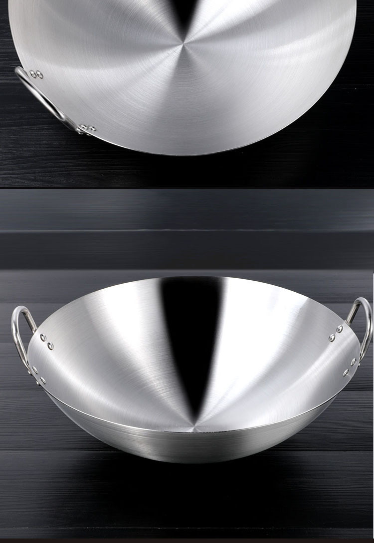 无磁加厚不锈钢双耳商用手打炒锅老式家用酒店用品大炒鼎一米大锅