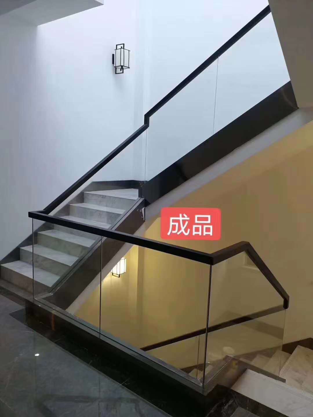 玻璃楼梯扶手护栏现代轻奢简约扶手实木卡槽 u型钢槽预埋件 地槽