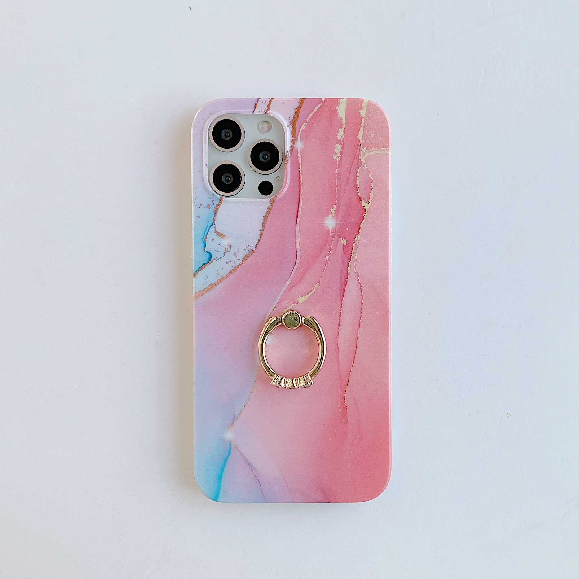 磨砂鎏金大理石带钻指环适用iphone12pro/max苹果11/12水彩手机壳