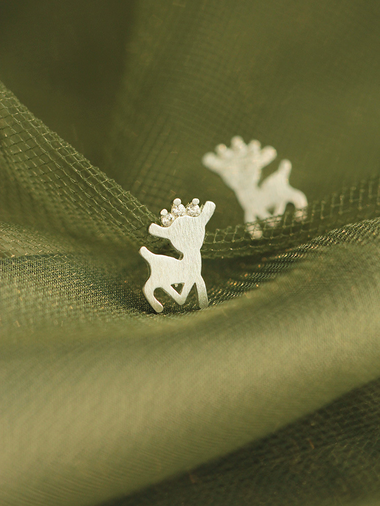 可爱小鹿 通体925银针耳钉ins鹿角森系小清新圣诞礼物无耳洞耳夹