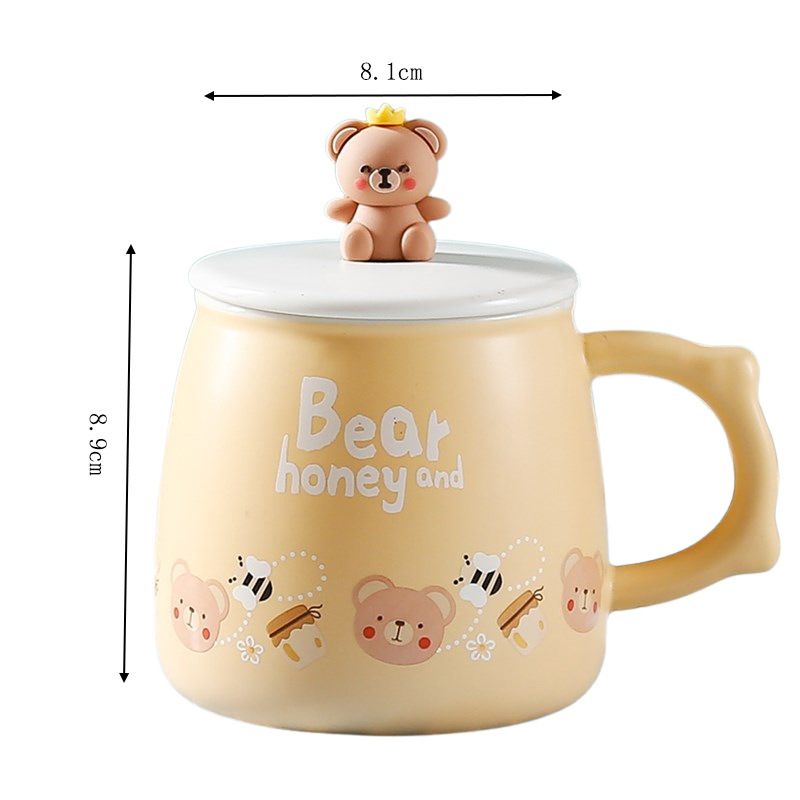 Cartoon Bear Color Glaze Ceramic Cup with Cover Spoon Practical Couple Water Cup Opening Event Gift Mug Ins