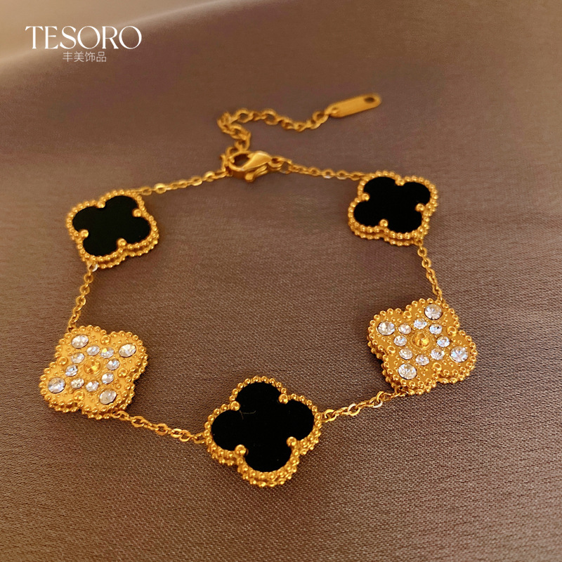 Light Luxury Zircon Fritillary Four-Petal Flower Bracelet Personalized Commuter Bracelet Bracelet Online Influencer Refined High-Grade Bracelet for Women