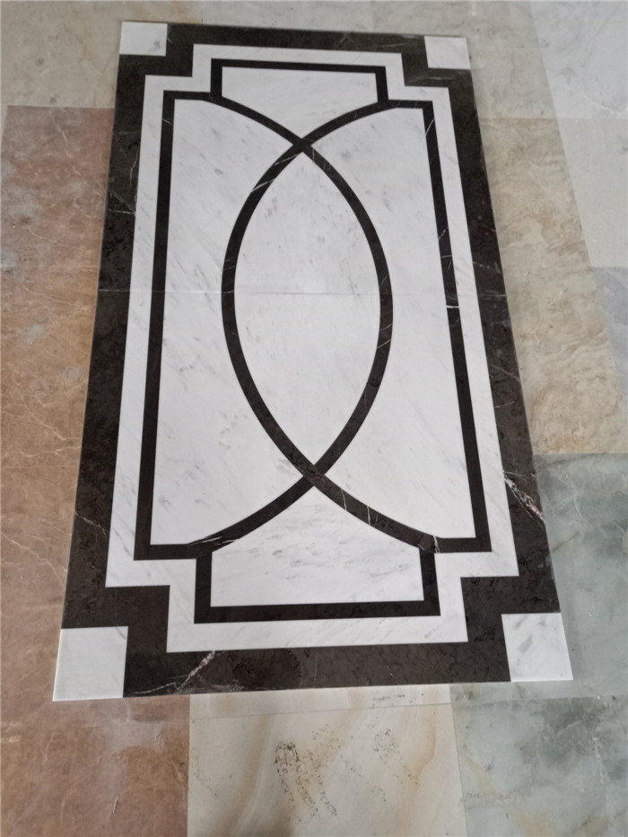 天然大理石欧式别墅客厅玄关电梯大堂石材走廊地面水刀拼花背景墙