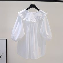 纯棉娃娃领女设计感小众24夏季新款韩版百搭七分袖上衣