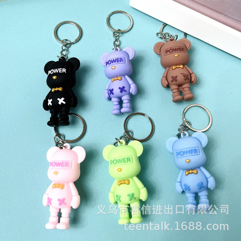 5137# Cartoon Bow Tie Bear Keychain 3D Violent Bear Toy Bag Package Pendant Students Give Small Gifts Wholesale