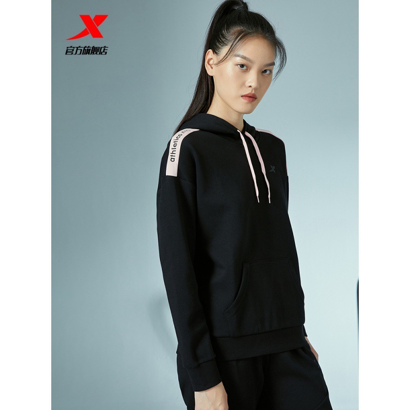 特步运动套装女2021秋季新款针织连帽卫衣长裤女装跑步休闲运动服