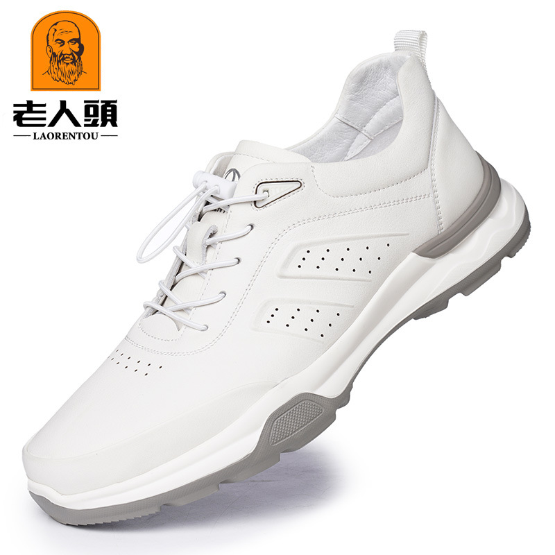 老人头男鞋时尚小白鞋男士休闲皮鞋真皮透气防滑跑步鞋白色运动鞋