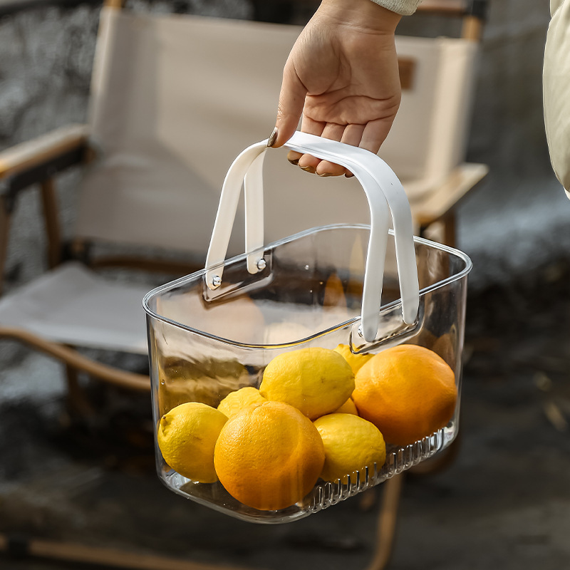 Light Luxury Portable Basket Fruit Plate Household Fruit Bucket Living Room Internet Celebrity Transparent Tray Wine Basin Snack Display Dried Fruit Tray