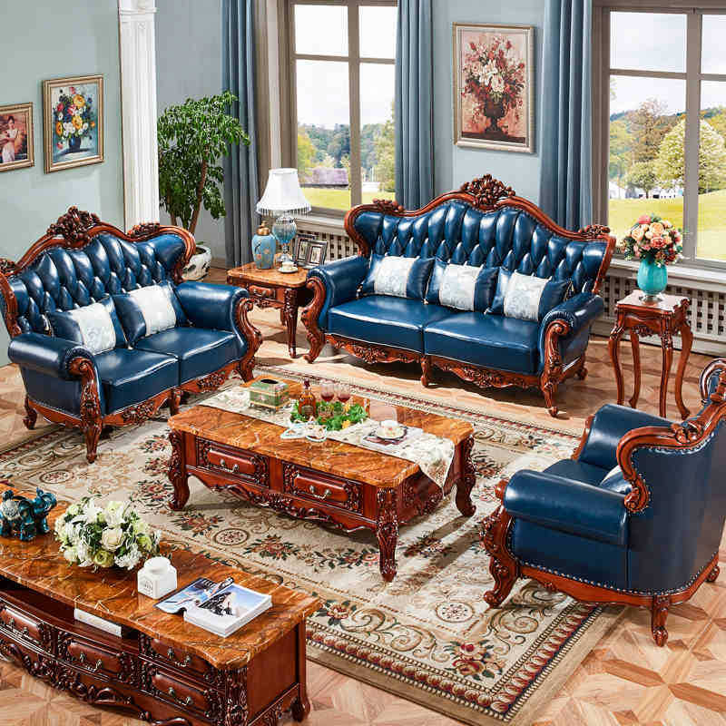 真皮沙发组合客厅美式小户型高档实木雕花皮厂家直销家具特价￥1540