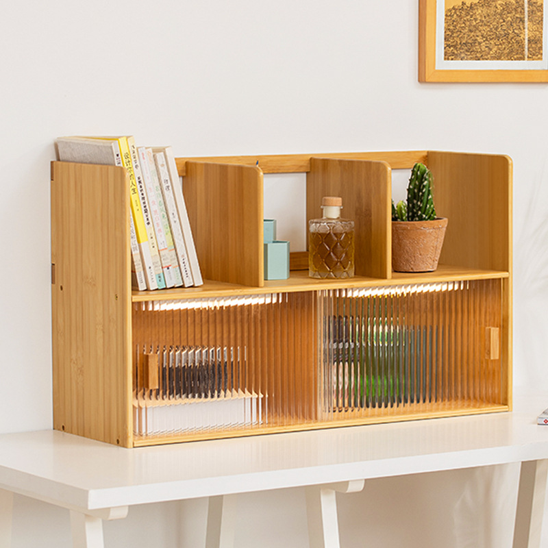 书架桌面置物架学生书桌收纳架实木桌上小书架楠竹简易书柜收纳盒