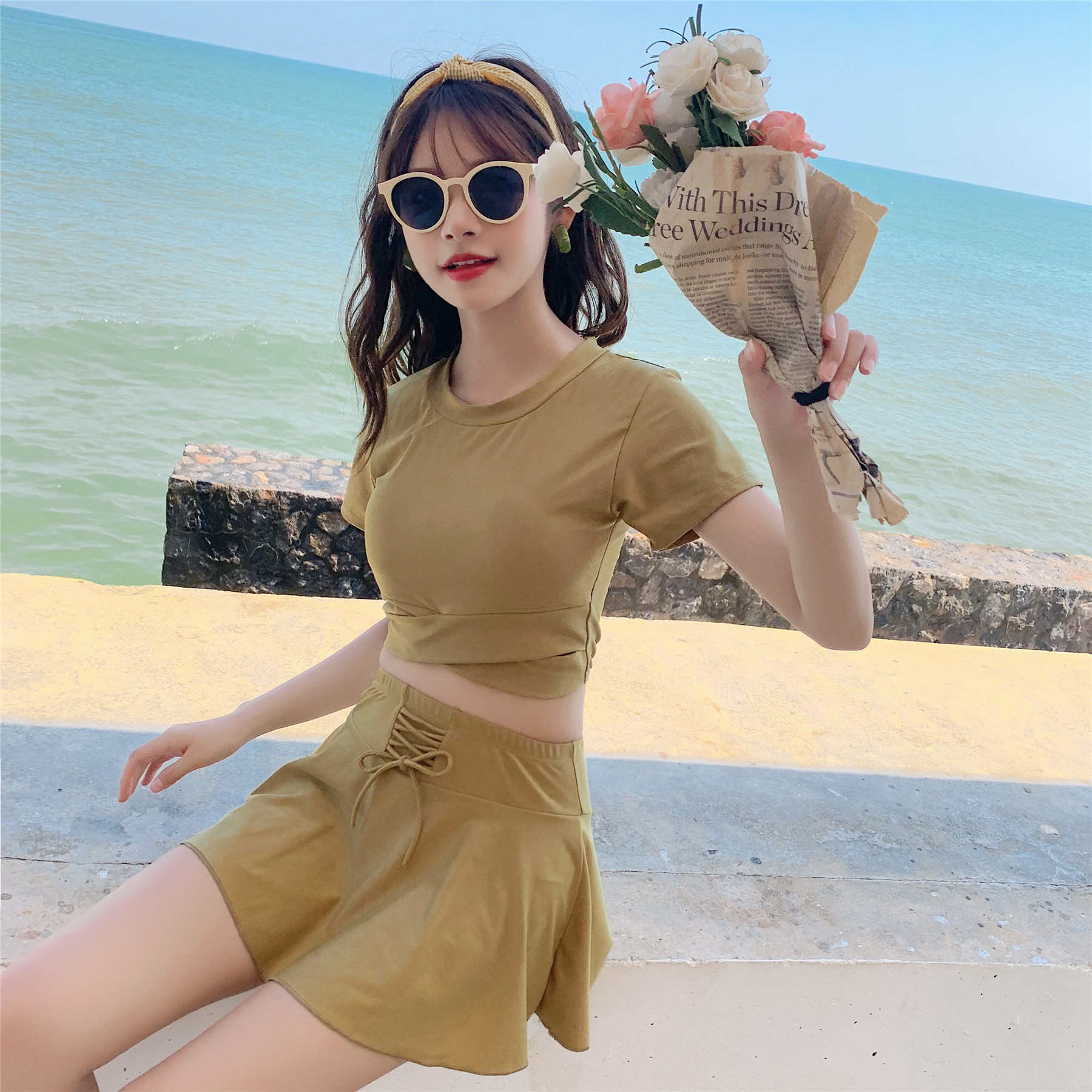 女生泳衣女大学生上课保守女式游泳衣分体女款纯欲风小胸平胸专用