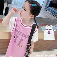 女童夏装连衣裙宝宝洋气儿童个性潮韩版篮球运动假两件时髦T恤裙