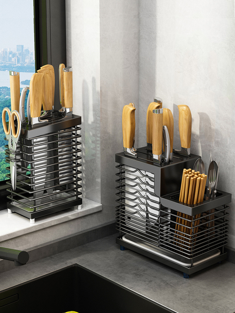 厨房刀具刀架置物架家用收纳放台面筷子笼一体壁挂式刀座不锈钢架