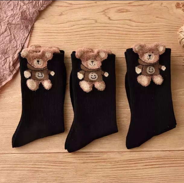 Feather Yarn Brown Cute Plush Bear Socks Women's Mid Tube Stockings Japanese Autumn and Winter Stockings