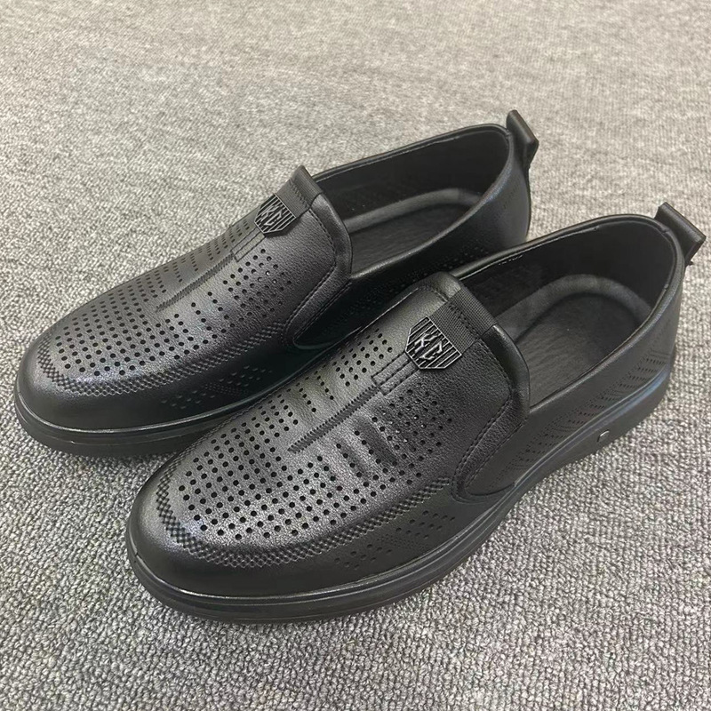 2024夏季新款日常休闲镂空皮鞋男士皮凉鞋软底软面中老年爸爸鞋