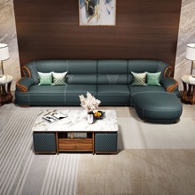 新中式乌金木真皮沙发组合实木沙发头层真皮大小户型现代简约客厅