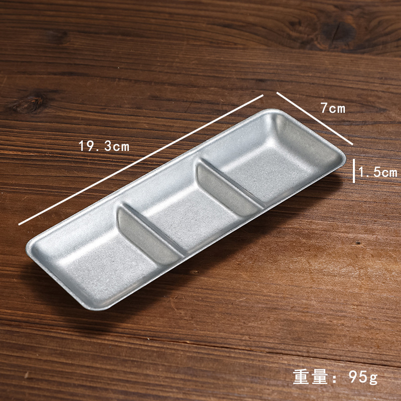 Hz473 Retro Distressed Stainless Steel Sauce Dish Japanese Style Multi-Grid Seasoning Dish Dim Sum Dish Sauce Dish Saucer Dish