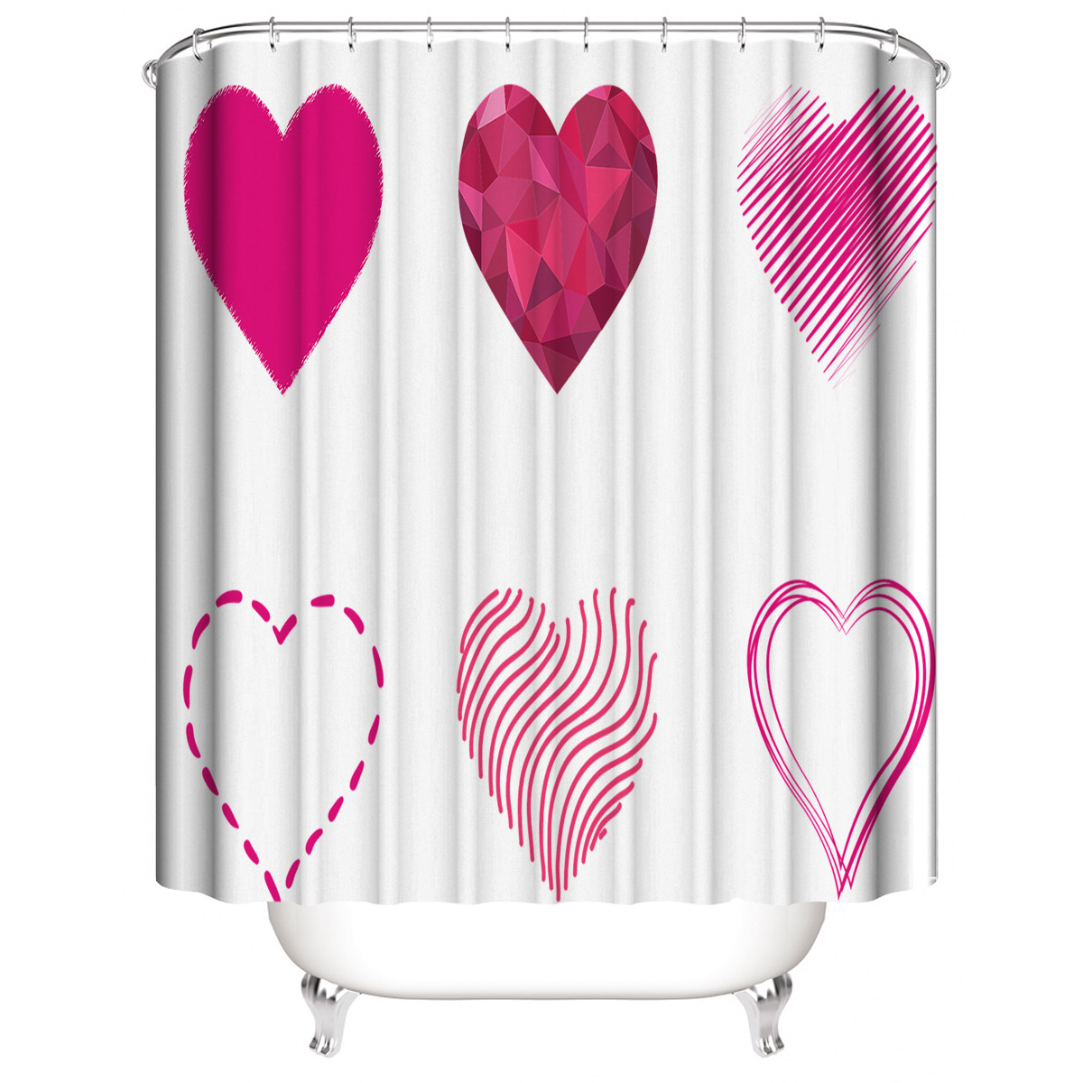 Cross-Border New Arrival 6 Love Valentine's Day Shower Curtain Set Digital Printing Shower Curtain Punch-Free Shower Curtain Bathroom Curtain