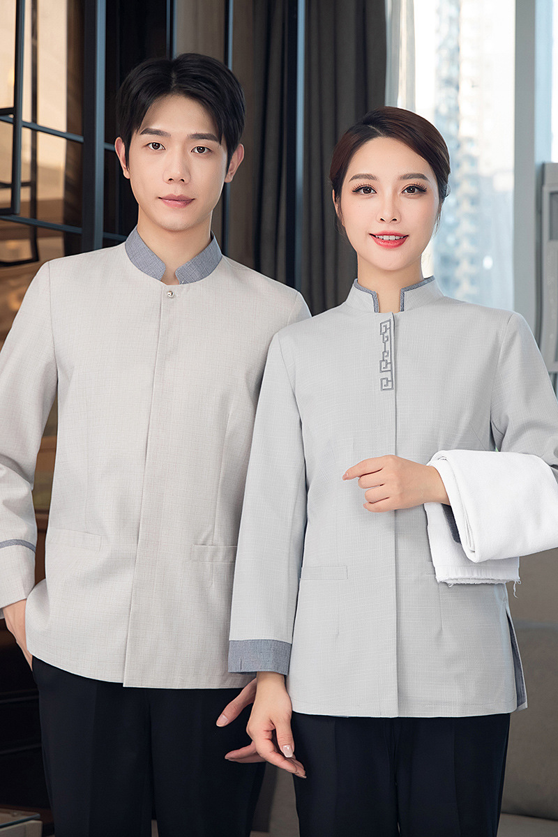 新款秋保洁员工作服按摩理疗店小区物业采耳店定 制长袖印logo男