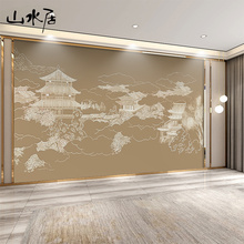新中式电视背景墙壁纸壁画客厅酒店会所18d立体浮雕壁布墙纸墙布
