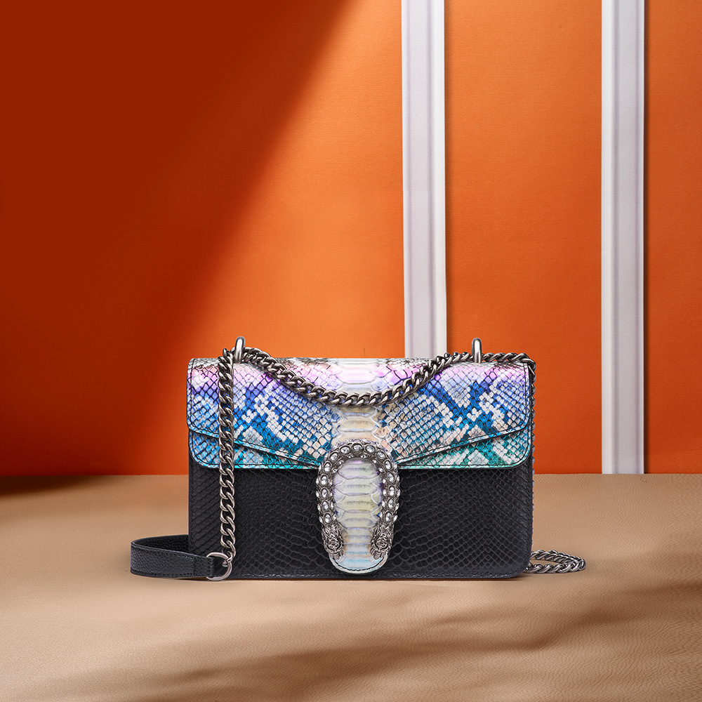 蟒蛇纹真皮女包奢侈品大牌轻奢大容量头层皮酒神包链条斜挎手提包