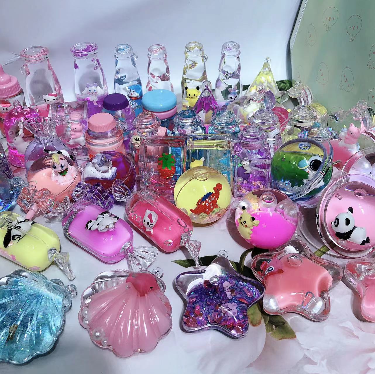 直播爆款流沙瓶人气卡通入油漂浮迷你液体奶茶许愿瓶一件代发